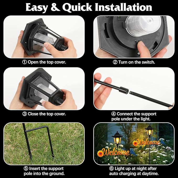 Lewondr Solar Garden Lights Hummingbird, 36.6 Inch Solar Lamp Post Light - Image 6