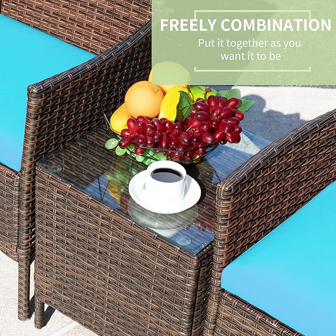 Greesum 3 Pieces Patio Furniture Sets Outdoor PE Rattan Wicker Chairs - Image 6
