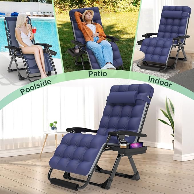 Suteck Oversized Zero Gravity Chair, 29In XL Lounge Chair w/Removable - Image 9