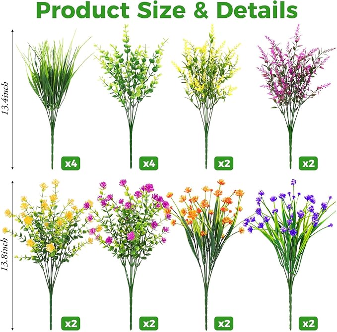 20 Bundles Artificial Flowers for Outdoors Fake Plastic Flowers UV Resistant - Image 2