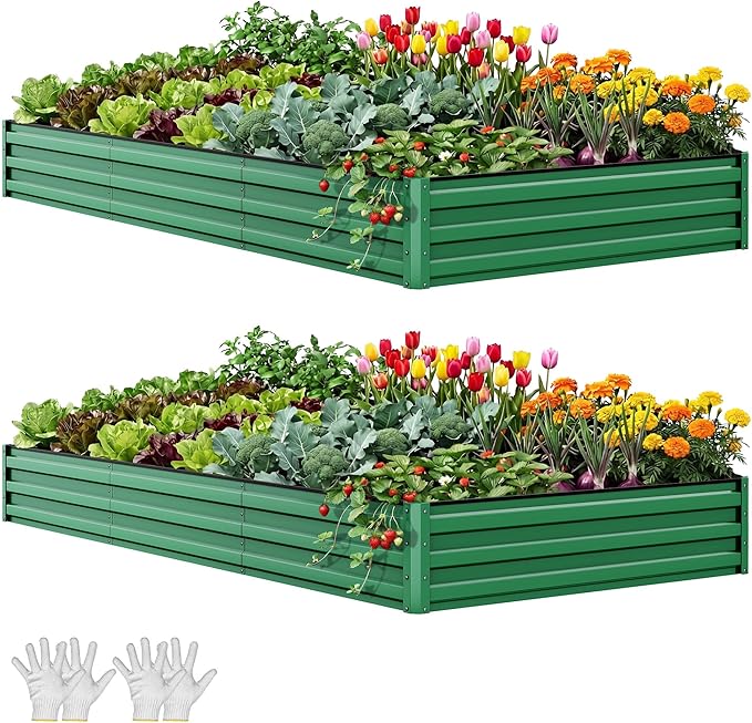 YITAHOME 8x4x1ft 2pcs Large Raised Garden Bed Kit, Galvanized Metal Planter Box by YITAHOME