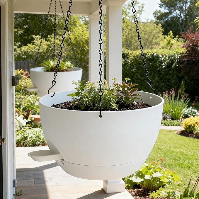 WOUSIWER Self Watering Hanging Planters, 2 Pack 10'' Plastic Pots - Image 2