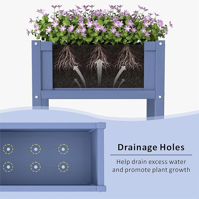 Raised Garden Bed with Drainage Hole Waterproof HDPE Elevated Planter Box with - Image 5