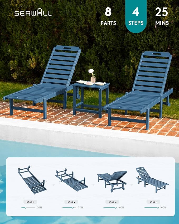 SERWALL Outdoor Chaise Lounge Set of 6, HDPE Pool Lounge Chair - Image 9