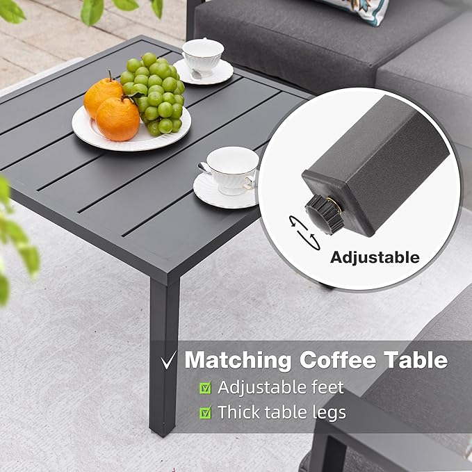 Patio Furniture Set, 6 Pieces Outdoor Couch Sectional, L Shaped Patio Sofa - Image 5