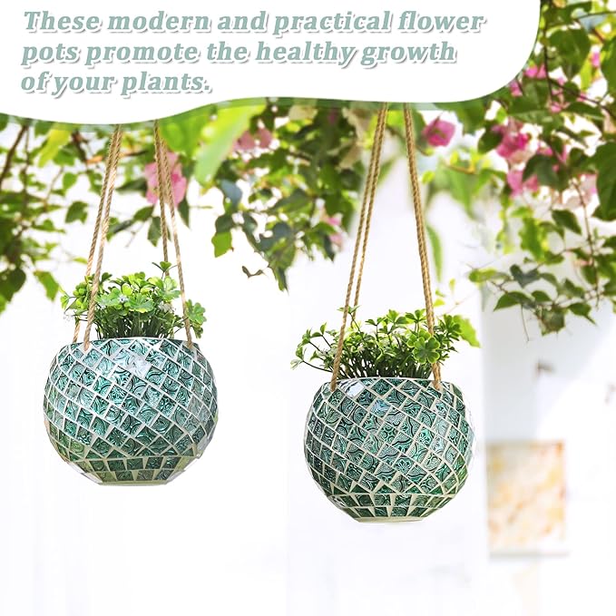 Ceramic Hanging Planter Mosaic Hanging Flower Pot Small Plant Pot - Image 7