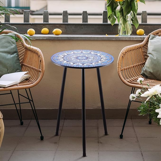 Party Zealot 1 Pack Metal Mosaic Round Side Table 13.4" Small End Table - Image 2