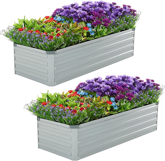 2 Pack 4x2x1FT Galvanized Raised Garden Beds Kit Outdoor Metal Gardening by Meberam