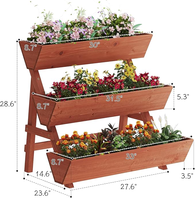 3-Tiers Wooden Raised Garden Bed, Wood Planter Box - Image 2