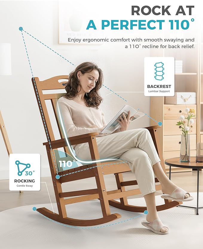 Ciokea Oversized Outdoor Rocking Chairs Set of 2, 380lbs Heavy-Duty Large Patio - Image 5