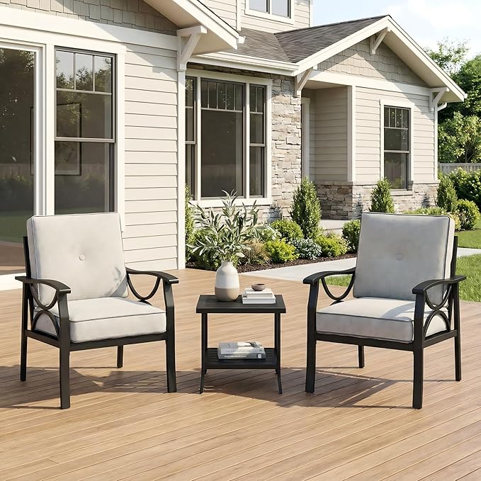 RoyalCraft Outdoor Patio Furniture Set, 3 Pieces Metal Patio Conversation Set - Image 7