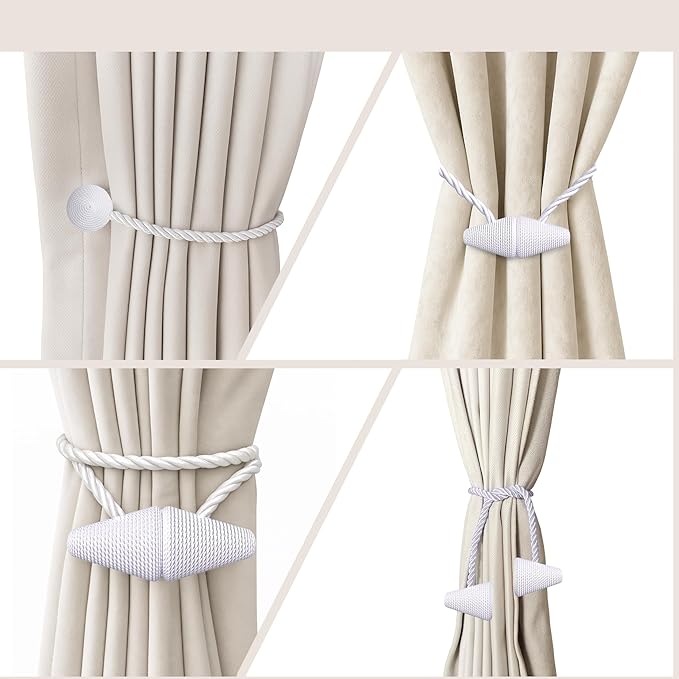 Hion Magnetic Curtain Tiebacks White 2pcs, Curtain Tiebacks Buckles Holdbacks - Image 8