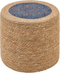 Wimarsbon Round Pouf Ottomans, Handwoven Natural Water Hyacinth Seagrass Pouffe by Wimarsbon