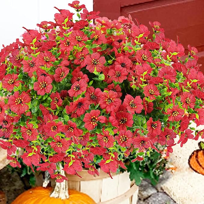 Artificial Flowers for Outdoor, UV Resistant Fake Silk Flowers, Realistic Faux by Welcometothetrytuny