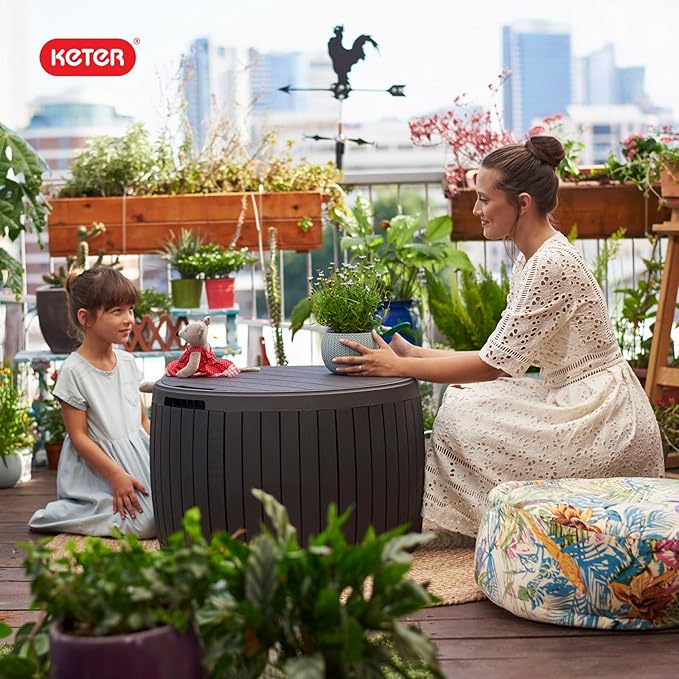 Keter Circa 37 Gallon Deck Box Organizer, Works as Ottoman Chair or Side Table - Image 13