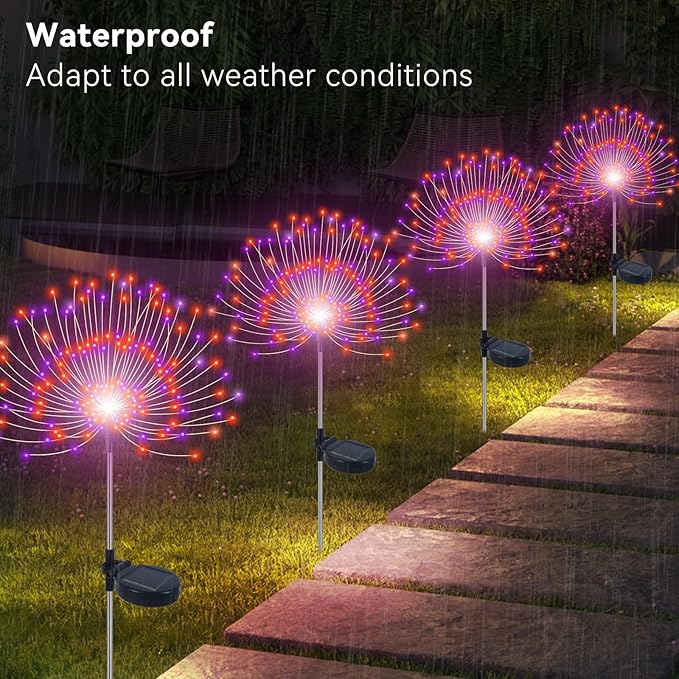 Solar Garden Lights Outdoor Waterproof, 2 Pack 120 LED Solar Firework Lights - Image 3
