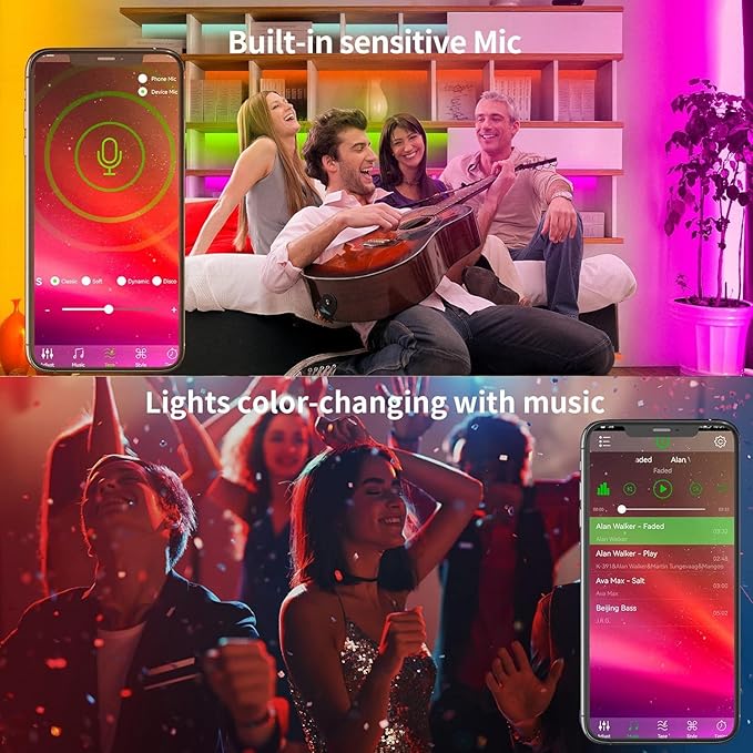KSIPZE 32.8ft Led Strip Lights RGB Music Sync Color Changing Bluetooth Led - Image 3
