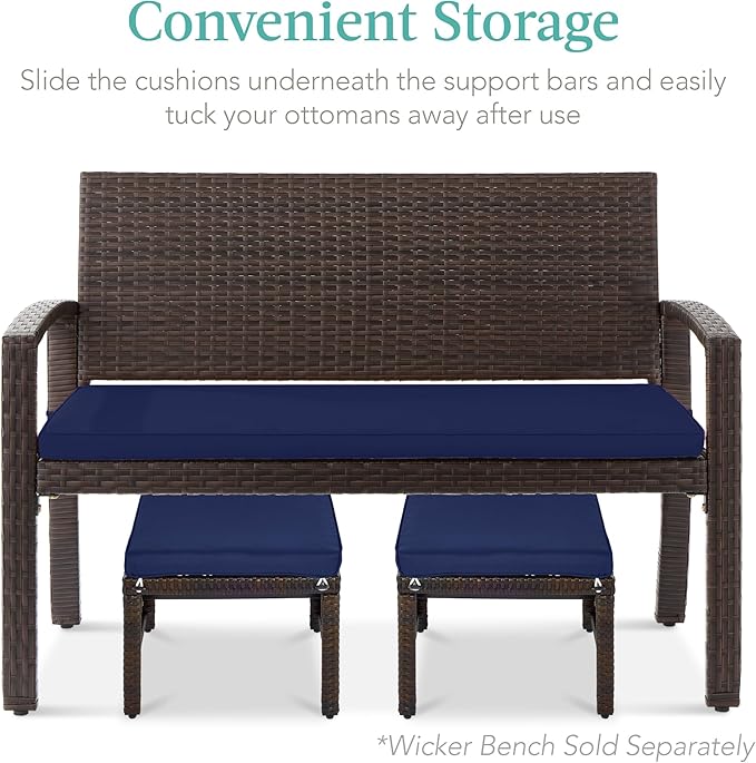 Best Choice Products Set of 2 Wicker Ottomans, Additional Seating, Side Table - Image 5