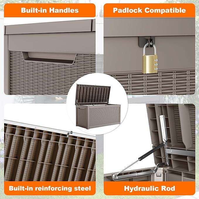 320 Gallon Resin Deck Box, Lockable Patio Outdoor Storage Box - Image 3