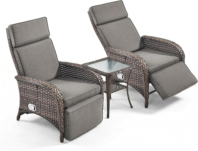 3 Pieces Zero Gravity Wicker Patio Recliner Chairs Set of 2 - Image 7