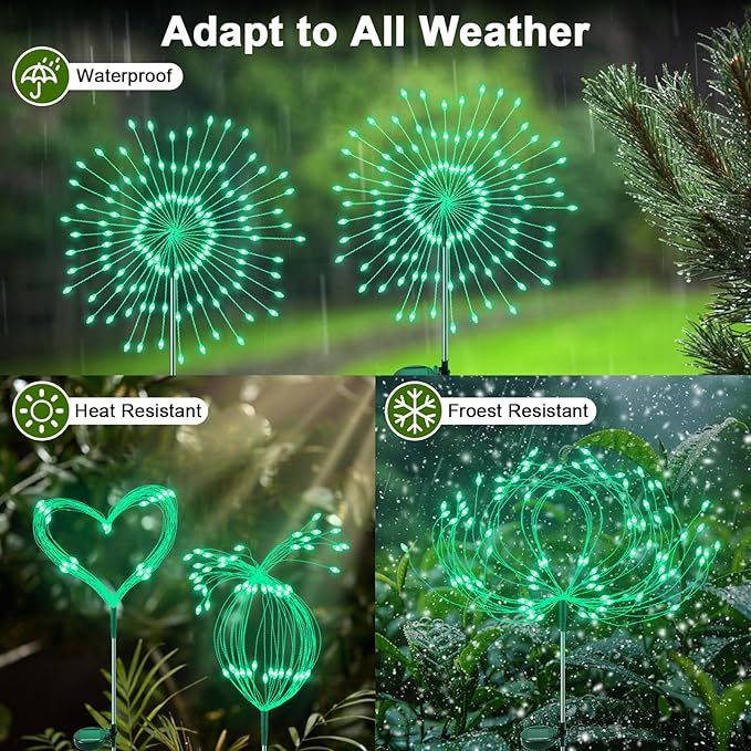 Solar Garden Lights Outdoor, 2 Pack 120 LED Twinkling Firework Lights Decorative - Image 3