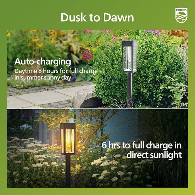 Philips 8 Packs Solar Pathway Lights Outdoor, Glass Metal Led Garden Landscape - Image 6