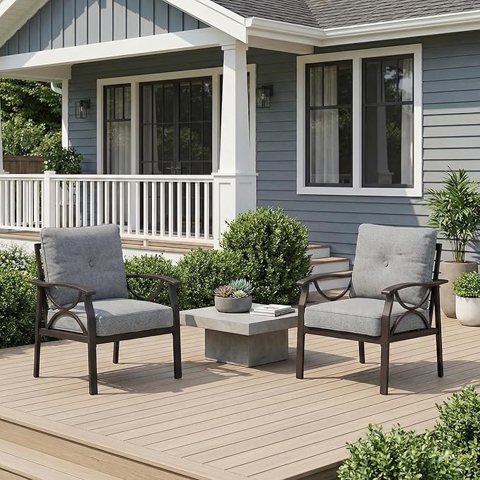 RoyalCraft 2 Pieces Outdoor Single Sofa, All-Weather Patio Metal Armchair by Bringyoubetterlife