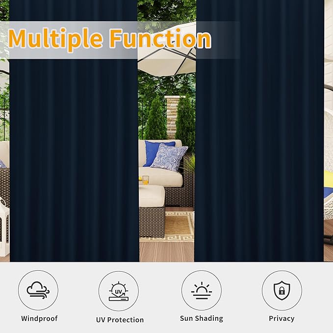 Easy-Going Outdoor Patio Curtains Detachable Tab Top Windproof Weatherproof - Image 5
