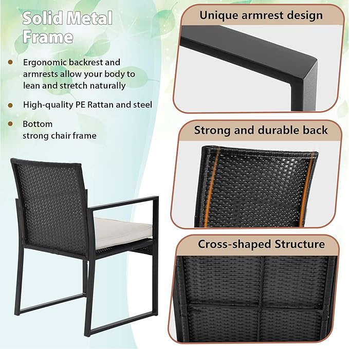 FDW | 3-Piece Patio Furniture Set | Khaki |Outdoor Wicker Furniture - Image 4