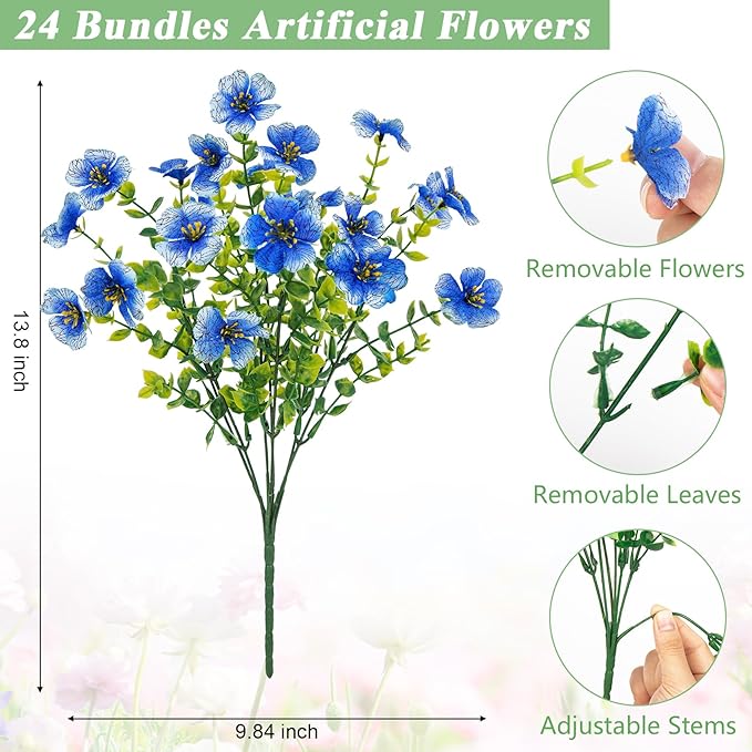 Bassion Artificial Flowers for Outdoors, 24 Bundles UV Resistant Fake Flowers - Image 3