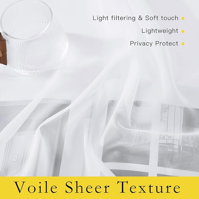 NICETOWN Outdoor Sheer White Weighted Curtains Rod Pocket Back Tab 120 inch - Image 6