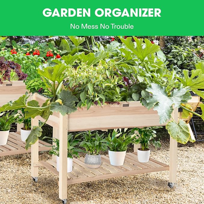 VIVOSUN Elevated Wooden Raised Garden Bed, Mobile Outdoor Planter Box - Image 2