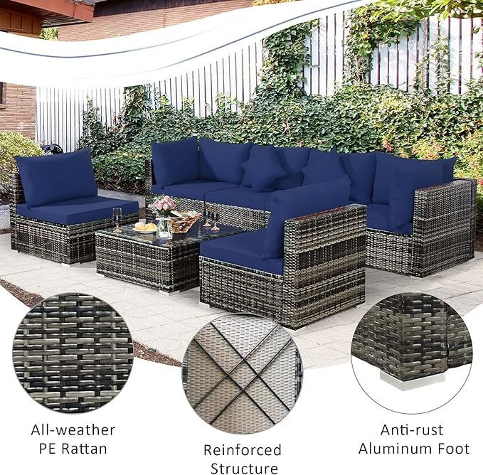 Tangkula 7 Pieces Wicker Patio Furniture Set, All-Weather Outdoor Rattan - Image 7