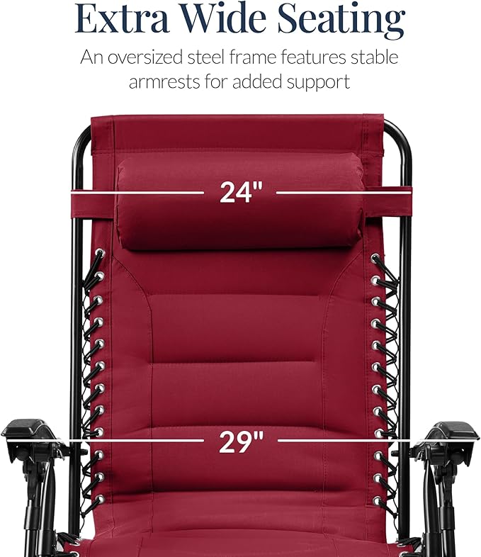 Best Choice Products Oversized Padded Zero Gravity Chair, Folding Outdoor Patio - Image 3