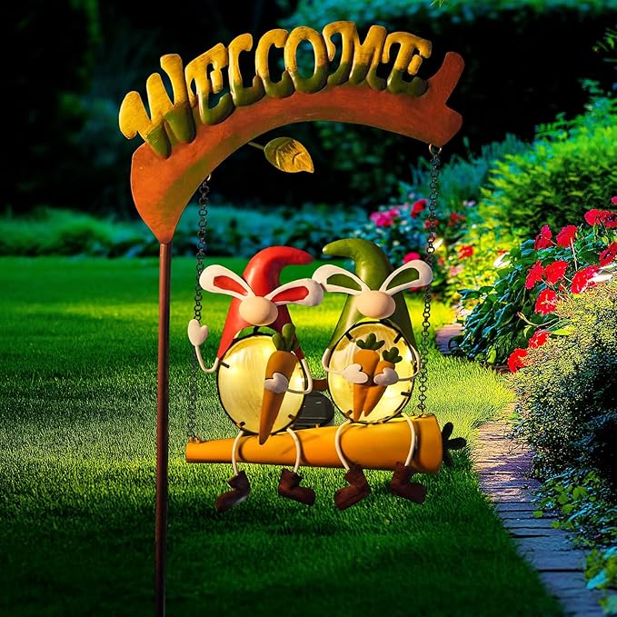 HONGLAND Outdoor Decor Solar Lights, Hanging Gnomes Swing Gardening Gifts - Image 4