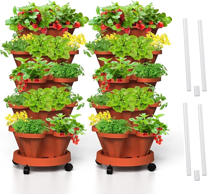 Strawberry Vertical Planters 2 Pack, 5 Tiered Stacking Tower Garden by Tectsia
