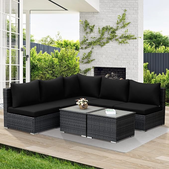 NICESOUL 7 Piece Modern Outdoor Patio Furniture Set, Extra Large Grey Wicker by NICESOUL