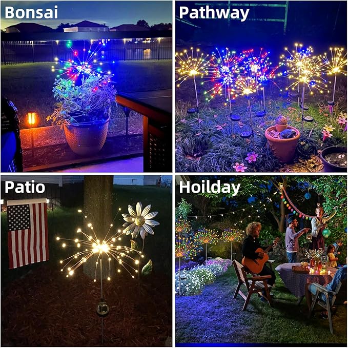 4 PCS Solar Firework Light, Outdoor Solar Garden Decorative Lights 120 LED - Image 5