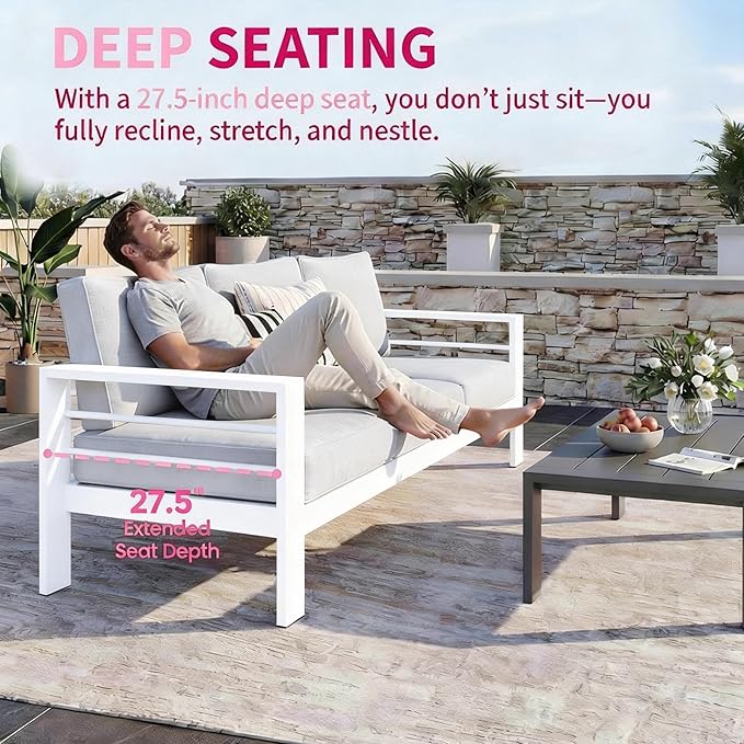 Kiss the Water Outdoor Couch Aluminum Patio Furniture Sofa, 3 Seat All-Weather - Image 5