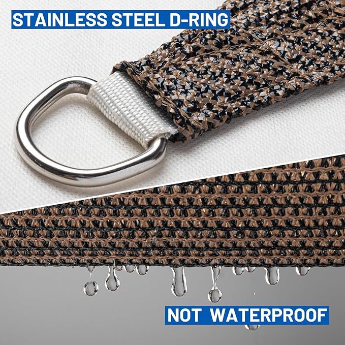 SUNLAX Sun Shade Sail 11' x 11' Brown Rectangle Canopy Sail Shade Cover UV - Image 6