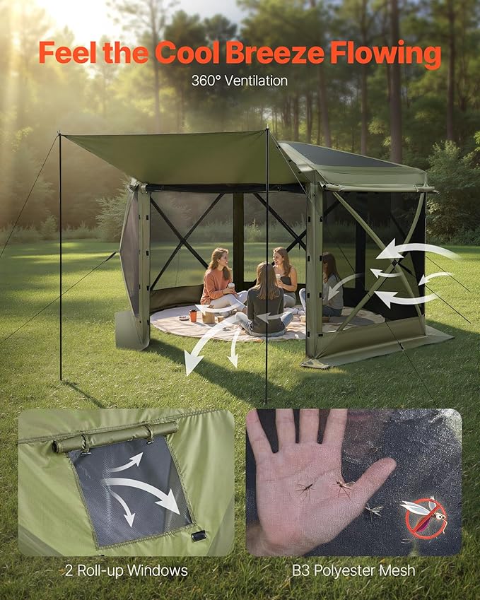 VEVOR Pop up Gazebo Screen Tent, 12 x 12 ft Large 6-Sided Camping Canopy Tent - Image 6