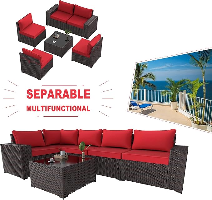 Kullavik 6PCS Outdoor Patio Furniture Set PE Wicker Rattan Sectional Sofa Patio - Image 7