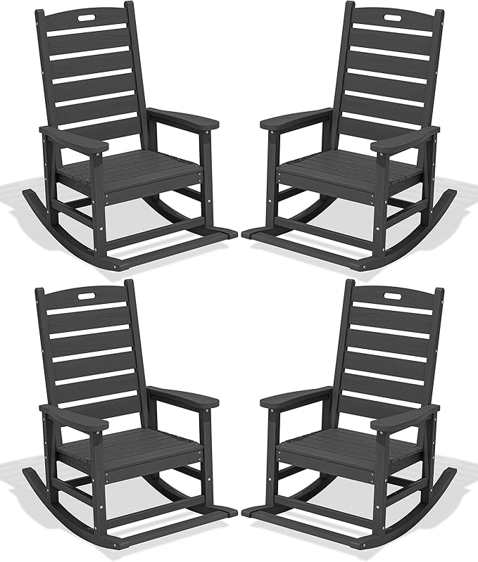 SERWALL Outdoor Rocking Chair Set of 4, Oversized HDPE Patio Rocking Chair by SERWALL