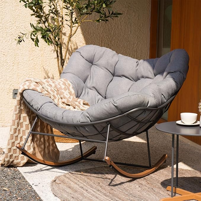 Grand patio Outdoor Rocking Chair, E-Coated Modern Cozy Lounge Rocker Chair by GrandPatio