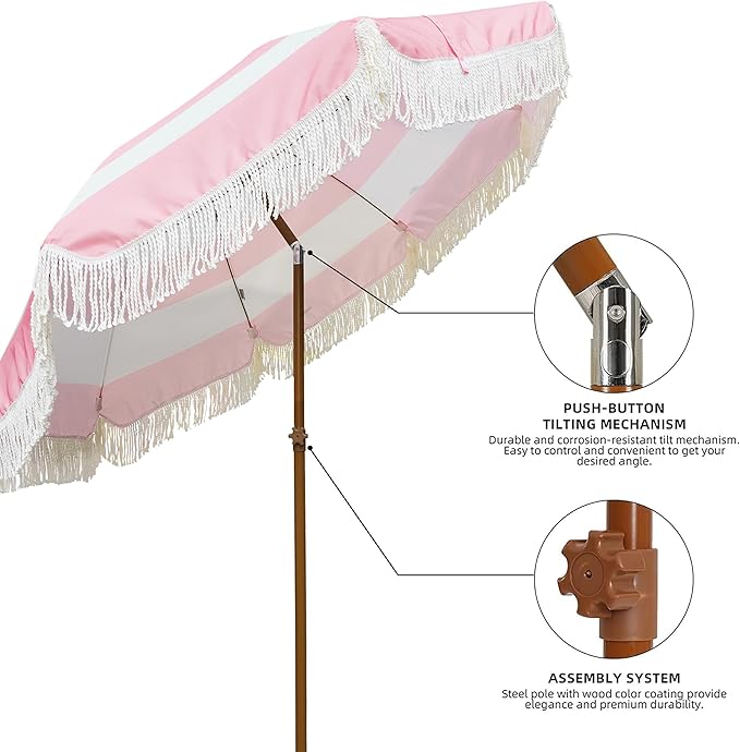 AMMSUN 7ft Patio Umbrella with Fringe Outdoor Tassel Umbrella UPF50+ Premium - Image 3
