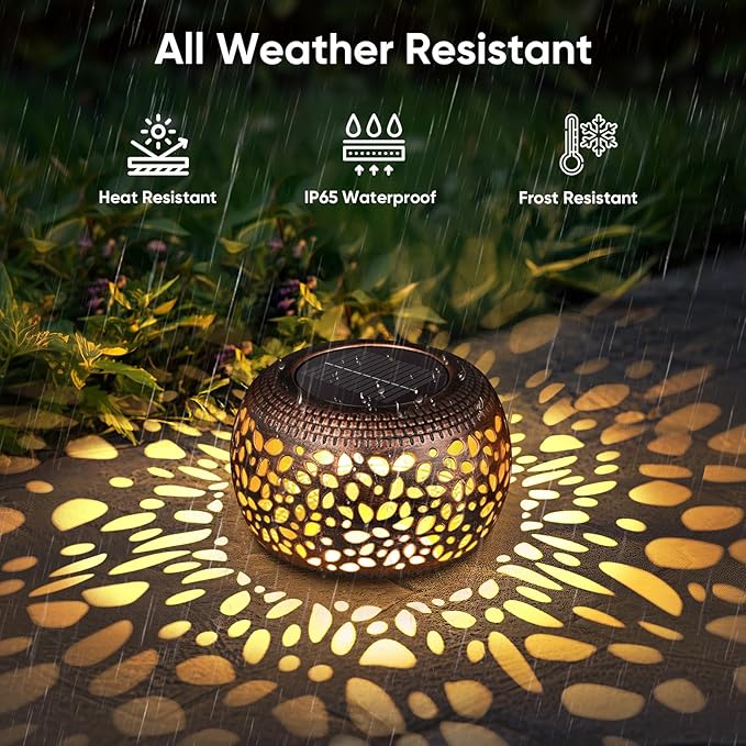 Solar Lanterns Outdoor Waterproof Decor: 2 Pack Red Copper Hollow Out Retro - Image 4