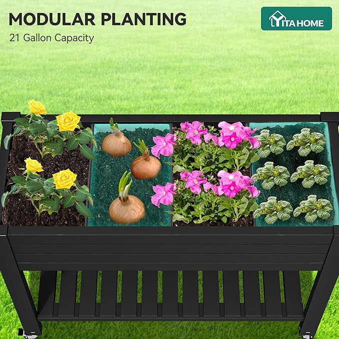 YITAHOME 43.3x17.7x34 in Elevated Garden Bed, Outdoor Plastic Planter Box - Image 4