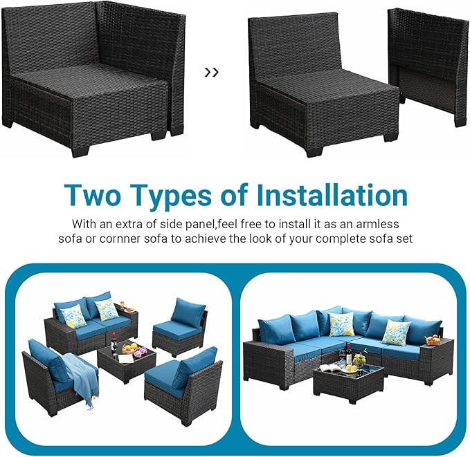 Jing's Villa 6-Piece Patio Furniture Set, All-Weather Outdoor Wicker Sectional - Image 8