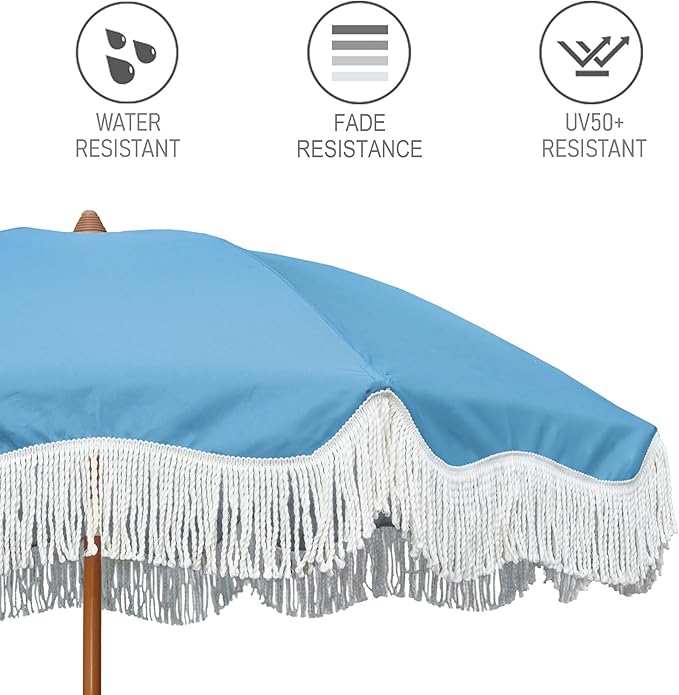 AMMSUN Boho Fringe Umbrella Outdoor Patio, 6.5ft UPF50+ Picnic Umbrella - Image 4
