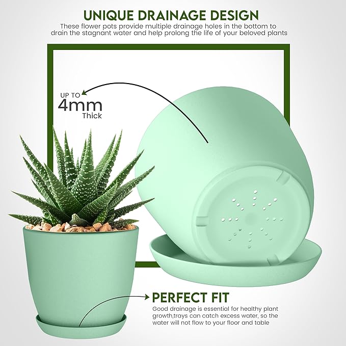 Utopia Home - Plant Pots Indoor - 7/6.6/6/5.3/4.8 Inches Home Decor Flower Pots - Image 3